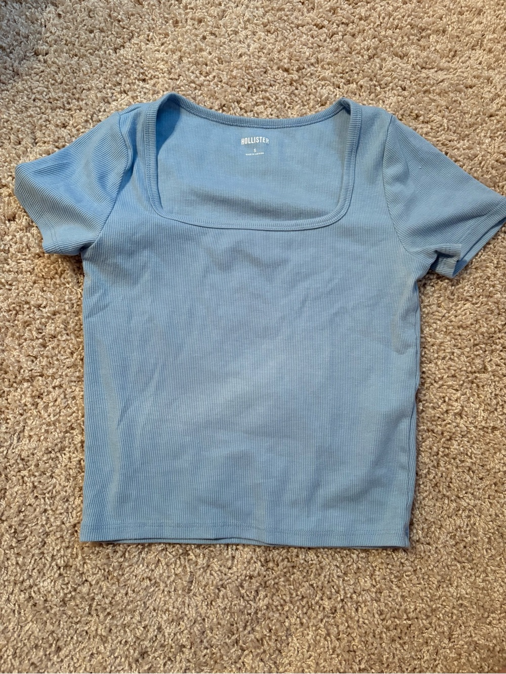 Hollister Women's Ribbed Square Neck Tee - Sky Blue